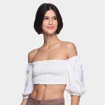Blusa Oh, Boy! Lastex Manga Puffy Feminina