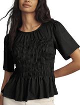 Blusa OPCAKM Babydoll de verão de manga curta para mulheres preta
