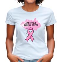 Blusa Outubro Rosa Laço Babylook Se Cuide Toque Camisa Plus Campanha Prevenção Cancer de Mama