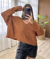 Blusa Over Decote V Tricot Inverno