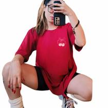 Blusa Oversized Personalizada Cereja Com Laço Camiseta Larguinha Blusão Estampado Cherry