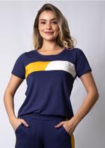 Blusa Pau a Pique Básica Azul Marinho e Mostarda