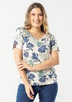 Blusa Pau a Pique Estampada Azul Marinho