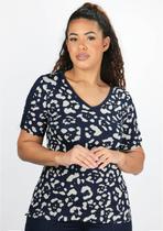 Blusa Pau a Pique Estampada Azul Marinho