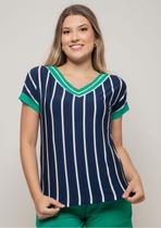 Blusa Pau a Pique Listrada Azul Marinho e Verde