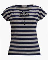 Blusa Pau a Pique Listrada m/j Azul Marinho e Cinza