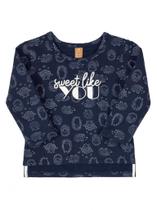 Blusa Peluciada Up Baby Manga Longa Molecotton Sweet Like You Azul