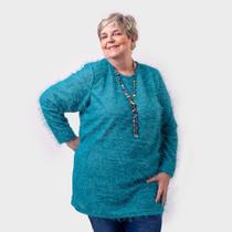 Blusa peludinha turquesa tiffany plus size