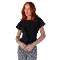 Blusa Peplum Acinturado de Crepe - Cor Preta