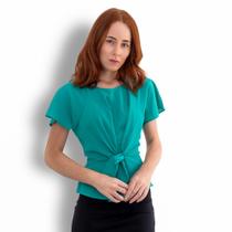 Blusa Peplum Acinturado de Crepe - Cor Verde Jade