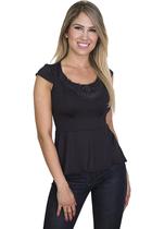 Blusa Peplum Feminina Preta Com Renda Guipir Delicada - NETTUNO