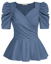 Blusa Peplum GRACE KARIN 2024 feminina com decote em V e manga curta Blusa Peplum GRACE KARIN 2024 feminina com decote em V e manga curta