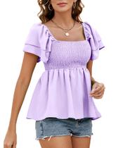 Blusa Peplum HEYTALALA feminina com babado roxo e decote quadrado