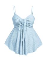 Blusa Peplum SOLY HUX feminina plus size com gola em forma de coração azul claro Blusa Peplum SOLY HUX feminina plus size com gola em forma de coração azul claro
