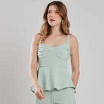 Blusa Peplum Verde Claro Algodão Creponado Evasê Alcinha Miss Joy 8487