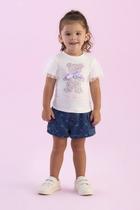 Blusa Petit Chérie Feminina com Manga de Tule e Laço Ursinho Tamanho (2ao6)