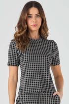 Blusa PKS Alfaiataria Geométrica Preta