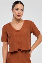 Blusa PKS Com Laços Viscose Marrom