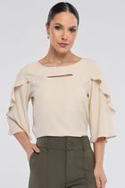 Blusa PKS Manga 7/8 Crepe Bege