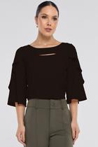 Blusa PKS Manga 7/8 Crepe Preta