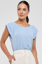 Blusa PKS Manga Curta Viscose Com Linho Azul