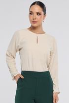 Blusa PKS Manga Longa Botões Joia Bege