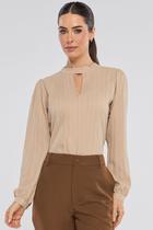 Blusa PKS Manga Longa Crepe Frisê Bege