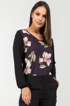 Blusa PKS Manga Longa Decote V Estampa Floral-P