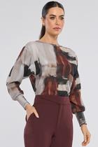Blusa PKS Manga Longa Estampa Mixed Burgundy