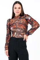 Blusa PKS Manga Longa Tule Animal Print