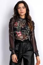 Blusa PKS Manga Longa Tule Preta-G