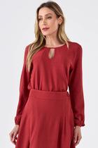 Blusa PKS Manga Longa V Com Pespontos Terracota