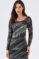 Blusa PKS Manga Tule Estampa Olive Green