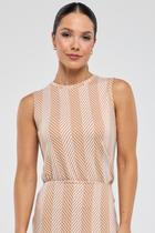Blusa PKS Sem Mangas Jacquard Listras Bege
