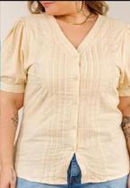 blusa plus lese camisa elegante manga bufante casual botão detalhada gola v social casual ref 2511