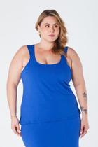 Blusa Plus Size Alça Larga com Detalhes e Pequena Abertura na Lateral da Barra Azul Verônica Blusa Plus Size Alça Larga com Detalhes e Pequena Abertura na Lateral da Barra Azul Verônica