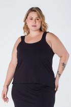 Blusa Plus Size Alça Larga com Detalhes e Pequena Abertura na Lateral da Barra Preta Verônica Blusa Plus Size Alça Larga com Detalhes e Pequena Abertura na Lateral da Barra Preta Verônica