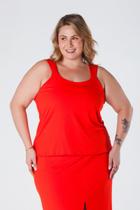 Blusa Plus Size Alça Larga com Detalhes e Pequena Abertura na Lateral da Barra Vermelha Verônica Blusa Plus Size Alça Larga com Detalhes e Pequena Abertura na Lateral da Barra Vermelha Verônica