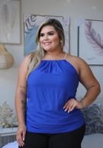 Blusa Plus Size Azul Viscose de Altíssima Qualidade Veste 42/44