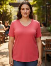 Blusa Plus Size Básica Canelada E Decote V LUNENDER 00461 Blusa Plus Size Básica Canelada E Decote V LUNENDER 00461