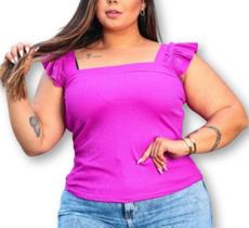 Blusa plus size canelada alça babado