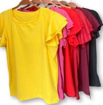 Blusa plus size canelada gola rasa manga 2 babados moda feminino