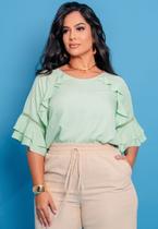 Blusa Plus Size com Babados e Renda nas Mangas Blusa Plus Size com Babados e Renda nas Mangas