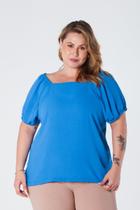 Blusa Plus Size com Elástico na Manga e Ombro Decote Quadrado Azul Ninha Blusa Plus Size com Elástico na Manga e Ombro Decote Quadrado Azul Ninha