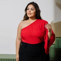 Blusa Plus Size Cropped Manga Única Com Elástico Moda Blogueira - lizzy brasil