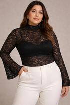 Blusa Plus Size de Renda Transparente Manga Flare Elegante Tendência Blusa Plus Size de Renda Transparente Manga Flare Elegante Tendência