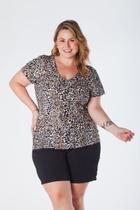 Blusa Plus Size Decote V com Manga -Estampa Digital Animal Print Rebeca Blusa Plus Size Decote V com Manga -Estampa Digital Animal Print Rebeca