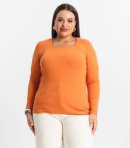 Blusa Plus Size Em Ribana Canelada Secret Glam Laranja