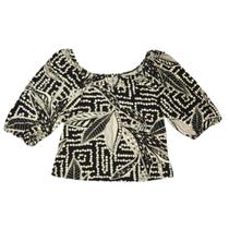 Blusa plus size estampada com manga 3/4 bufante, 35208