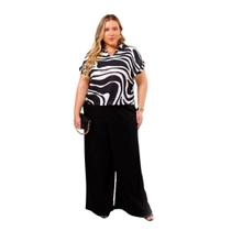 Blusa Plus Size Estampada em Crepe Favo - Cereja Rosa 85565